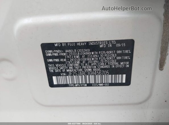JF2SJABC3GH456705 2016 SUBARU FORESTER 2.5 Белый Вид подкапотного пространства