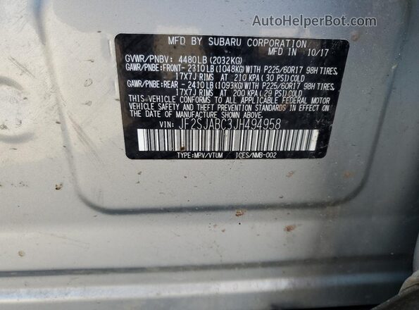 JF2SJABC3JH494958 2018 SUBARU FORESTER 2.5 Silver 