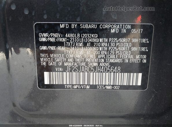 JF2SJABC5JH405648 2018 SUBARU FORESTER 2.5 Black 