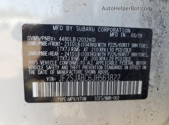 JF2SJABC6JH563822 2018 SUBARU FORESTER 2.5 White 