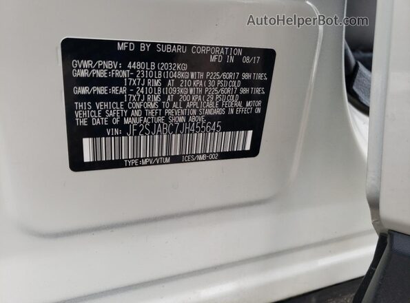 JF2SJABC7JH455645 2018 SUBARU FORESTER 2.5 Белый 