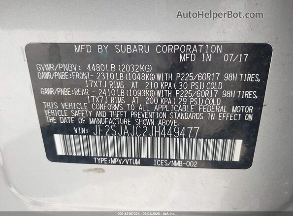 JF2SJAJC2JH449477 2018 SUBARU FORESTER 2.5 Silver 