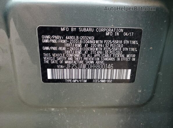 JF2SJAWC0HH800146 2017 SUBARU FORESTER 2.5I TO Green 