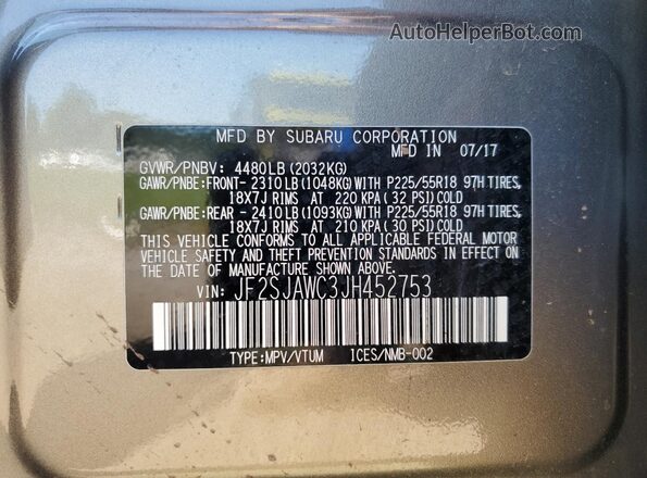 JF2SJAWC3JH452753 2018 SUBARU FORESTER 2.5I TO Brown 
