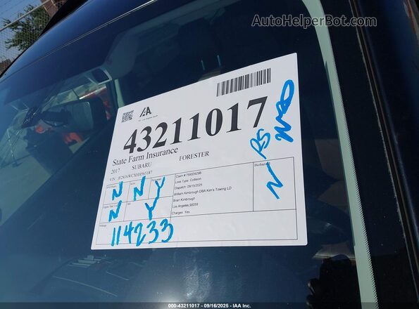 JF2SJAWCXHH565187 2017 SUBARU FORESTER 2.5I TO Черный 