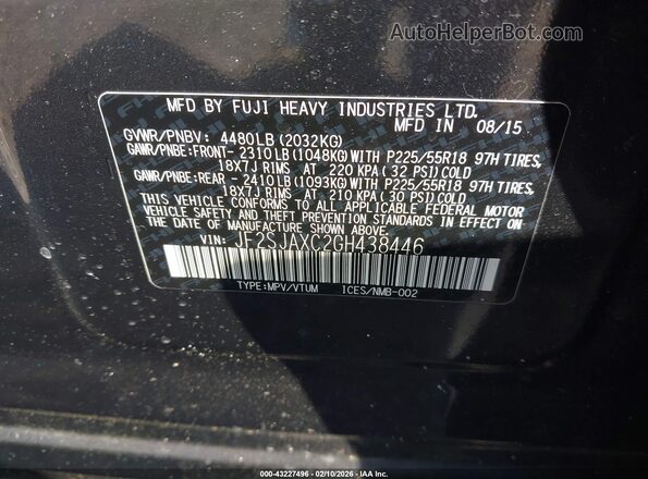 JF2SJAXC2GH438446 2016 SUBARU FORESTER 2.5I TO Черный Вид подкапотного пространства