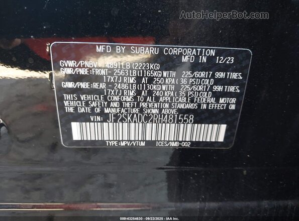 JF2SKADC2RH481558 2024 SUBARU FORESTER Black Вид підкапотного простору