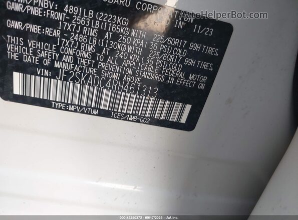JF2SKADC4RH461313 2024 SUBARU FORESTER Белый 