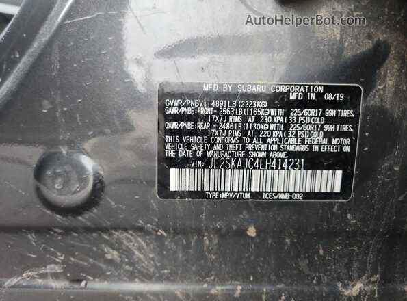 JF2SKAJC4LH414231 2020 SUBARU FORESTER Gray Vista de la etiqueta del VIN