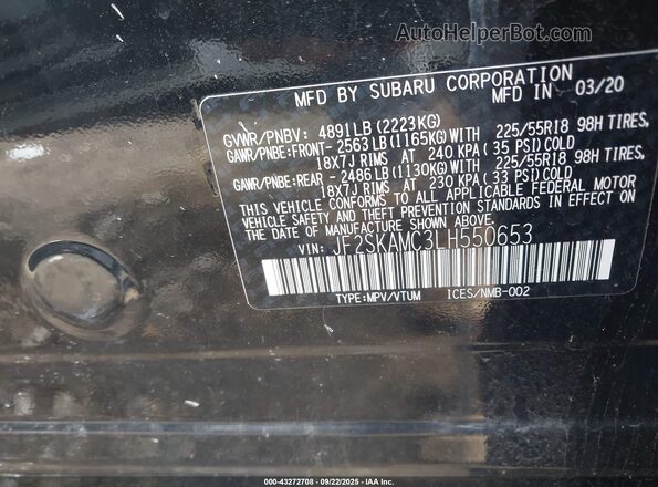 JF2SKAMC3LH550653 2020 SUBARU FORESTER Black Widok komory silnika