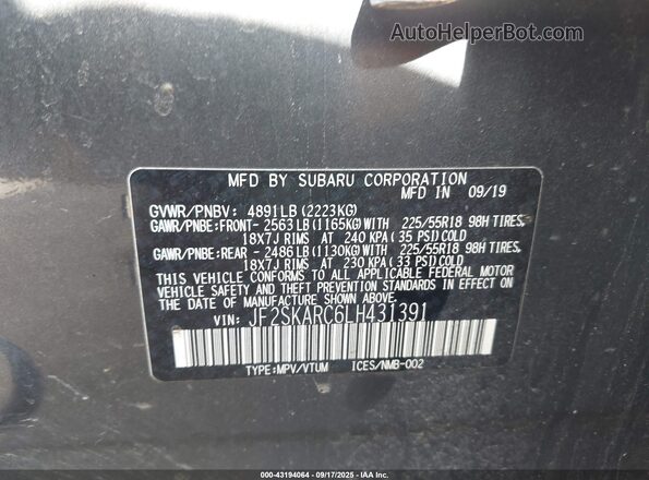 JF2SKARC6LH431391 2020 SUBARU FORESTER Gray Vista del compartimento del motor