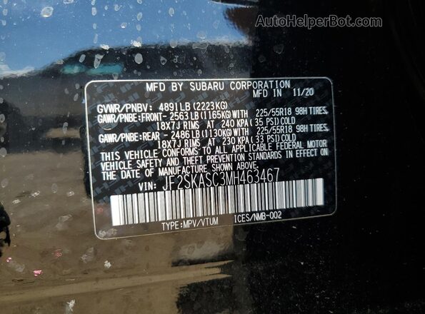 JF2SKASC3MH463467 2021 SUBARU FORESTER Black VIN sticker view