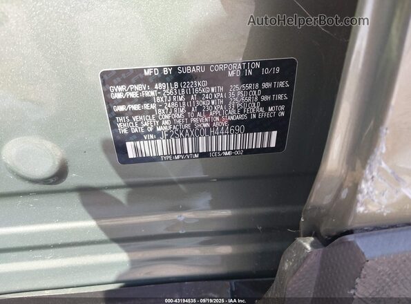 JF2SKAXC0LH444690 2020 SUBARU FORESTER Green Vista del compartimento del motor