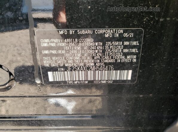 JF2SKAXC2MH546476 2021 SUBARU FORESTER Black Вид наклейки з VIN-кодом