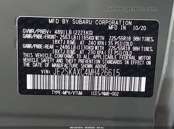 JF2SKAXC4MH426615 2021 SUBARU FORESTER Green Widok komory silnika