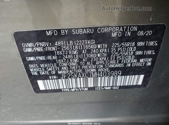 JF2SKAXC7MH403989 2021 SUBARU FORESTER Green Vista del compartimento del motor