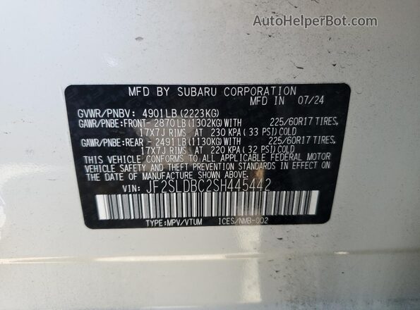 JF2SLDBC2SH445442 2025 SUBARU FORESTER White 