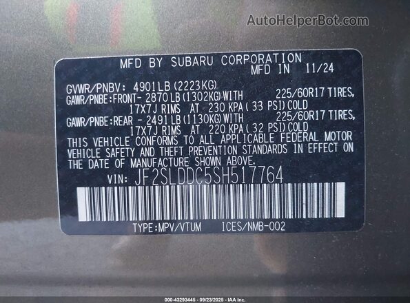 JF2SLDDC5SH517764 2025 SUBARU FORESTER Green Vista del compartimento del motor