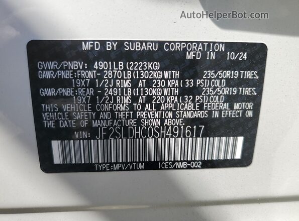 JF2SLDHC0SH491617 2025 SUBARU FORESTER White 