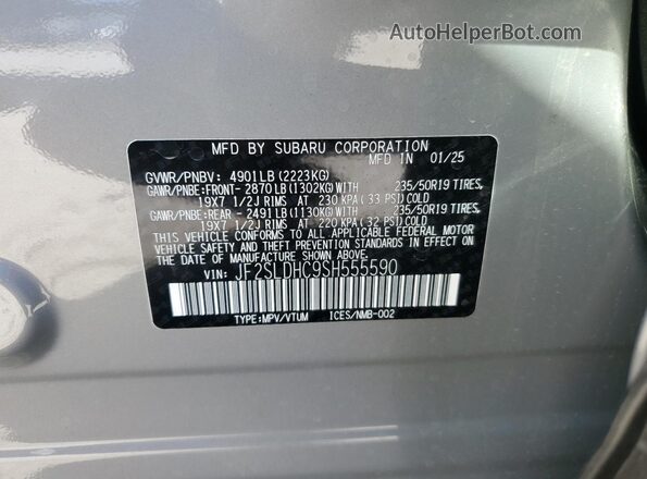 JF2SLDHC9SH555590 2025 SUBARU FORESTER Silver 