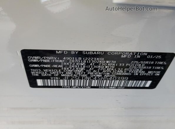 JF2SLDNC4SH540399 2025 SUBARU FORESTER White 