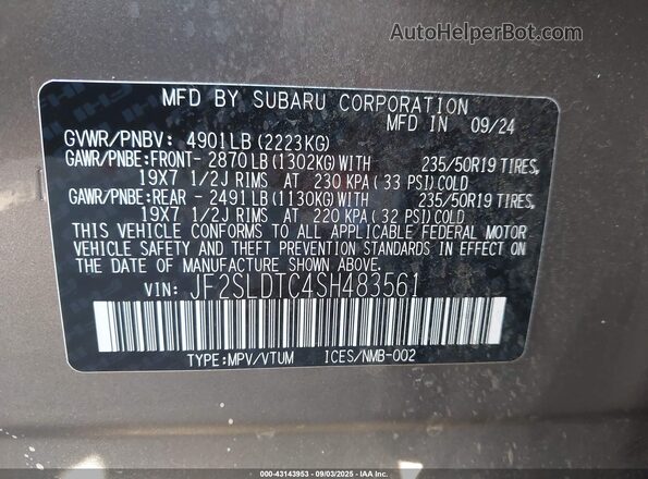 JF2SLDTC4SH483561 2025 SUBARU FORESTER Pewter Widok komory silnika