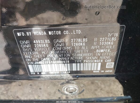 JH4KC1F51GC000928 2016 ACURA RLX Black Շարժիչի բաժամունքի տեսք