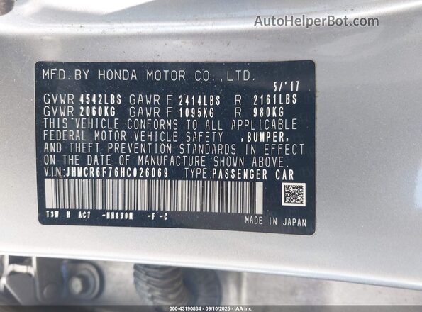 JHMCR6F76HC026069 2017 HONDA ACCORD Silver 
