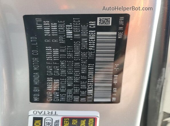 JHMZC5F33JC001672 2018 HONDA CLARITY Silver Vista del compartimento del motor