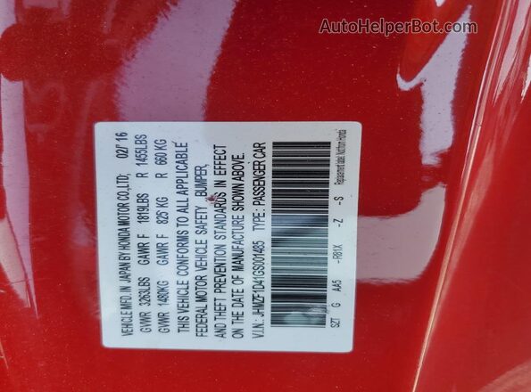JHMZF1D41GS001485 2016 HONDA CR-Z Красный Вид подкапотного пространства