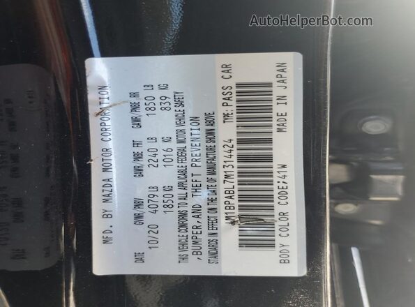 JM1BPABL7M1314424 2021 MAZDA 3 Black Vista del compartimento del motor