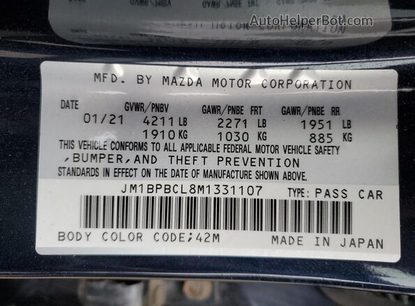 JM1BPBCL8M1331107 2021 MAZDA 3 Синий Вид подкапотного пространства