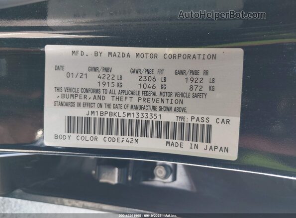 JM1BPBKL5M1333351 2021 MAZDA 3 Blue Vista del compartimento del motor