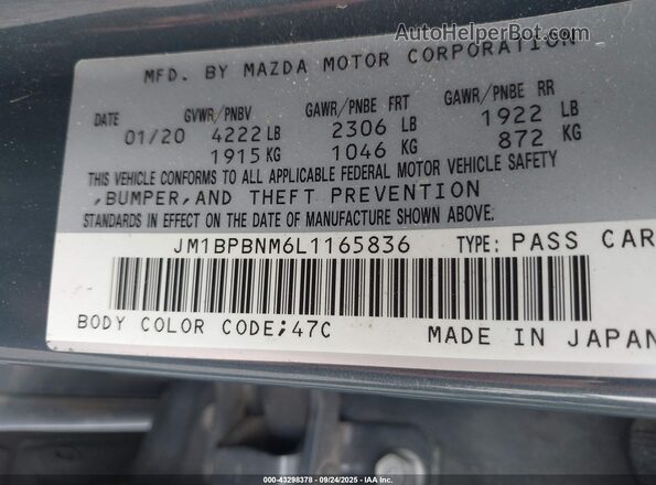 JM1BPBNM6L1165836 2020 MAZDA 3 Серый Вид подкапотного пространства