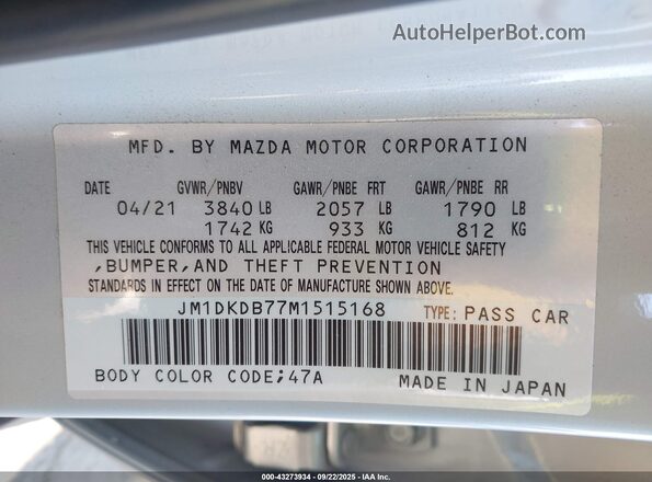 JM1DKDB77M1515168 2021 MAZDA CX-3 Gray Вид підкапотного простору