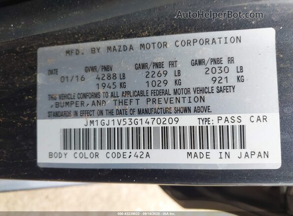 JM1GJ1V53G1470209 2016 MAZDA 6 Black 