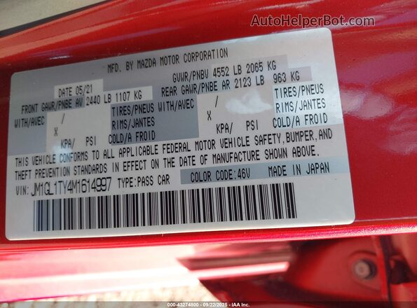 JM1GL1TY4M1614997 2021 MAZDA 6 Red Vista del compartimento del motor
