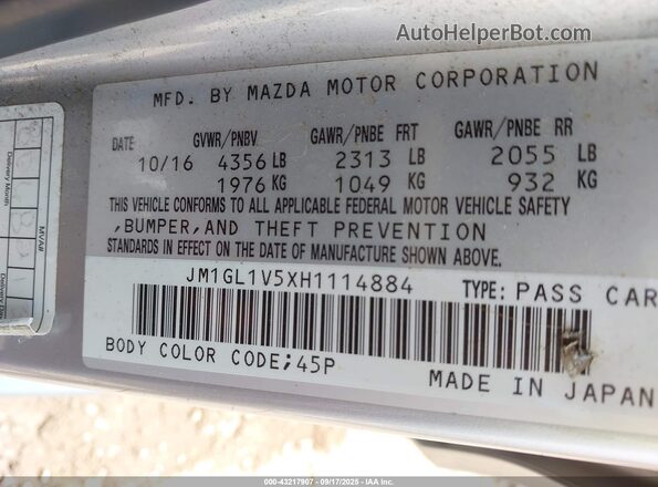 JM1GL1V5XH1114884 2017 MAZDA 6 Silver Вид підкапотного простору