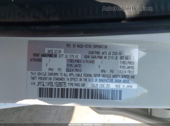 JM1GL1VM3L1526676 2020 MAZDA 6 White Widok komory silnika