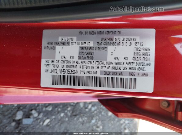 JM1GL1VM5K1505097 2019 MAZDA 6 Red Engine compartment view