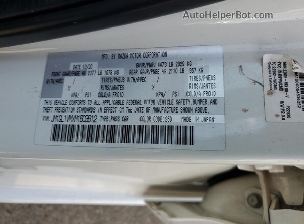 JM1GL1VMXM1603612 2021 MAZDA 6 White Շարժիչի բաժամունքի տեսք