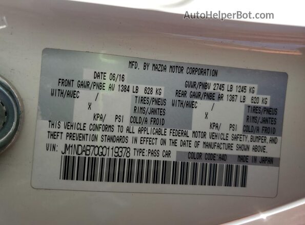 JM1NDAB70G0119378 2016 MAZDA MX-5 Белый Вид подкапотного пространства