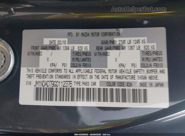 JM1NDAD79G0112376 2016 MAZDA MX-5 MIATA Gray Vista del compartimento del motor