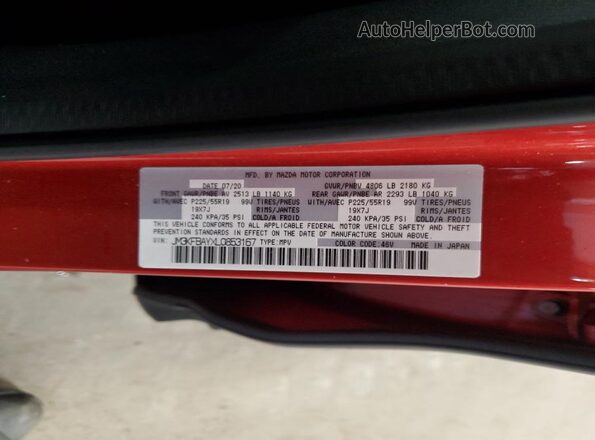 JM3KFBAYXL0853167 2020 MAZDA CX-5 Красный Вид наклейки с VIN-кодом