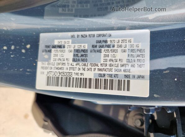 JM3TCADY3M0508308 2021 MAZDA CX-9 Gray VIN կոդի պիտակի տեսք