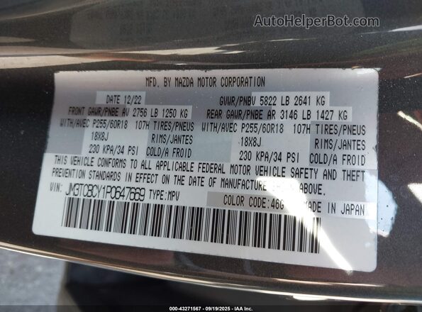 JM3TCBCY1P0647669 2023 MAZDA CX-9 Gray Շարժիչի բաժամունքի տեսք