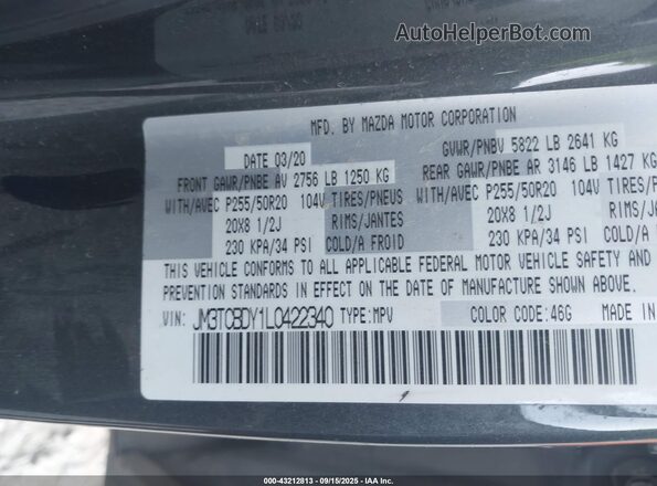 JM3TCBDY1L0422340 2020 MAZDA CX-9 Gray Widok komory silnika
