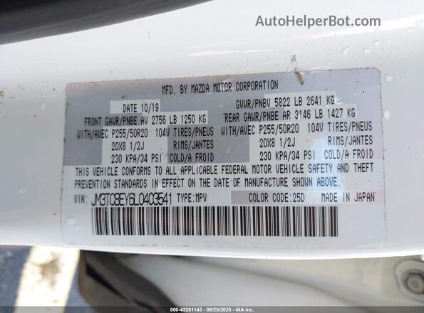 JM3TCBEY6L0403541 2020 MAZDA CX-9 Белый Вид подкапотного пространства