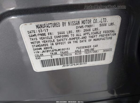 JN1BY1AP8JM180151 2018 INFINITI Q70 Gray ძრავის განყოფილების ხედი