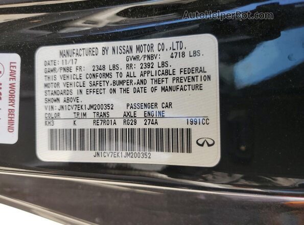 JN1CV7EK1JM200352 2018 INFINITI Q60 Черный 